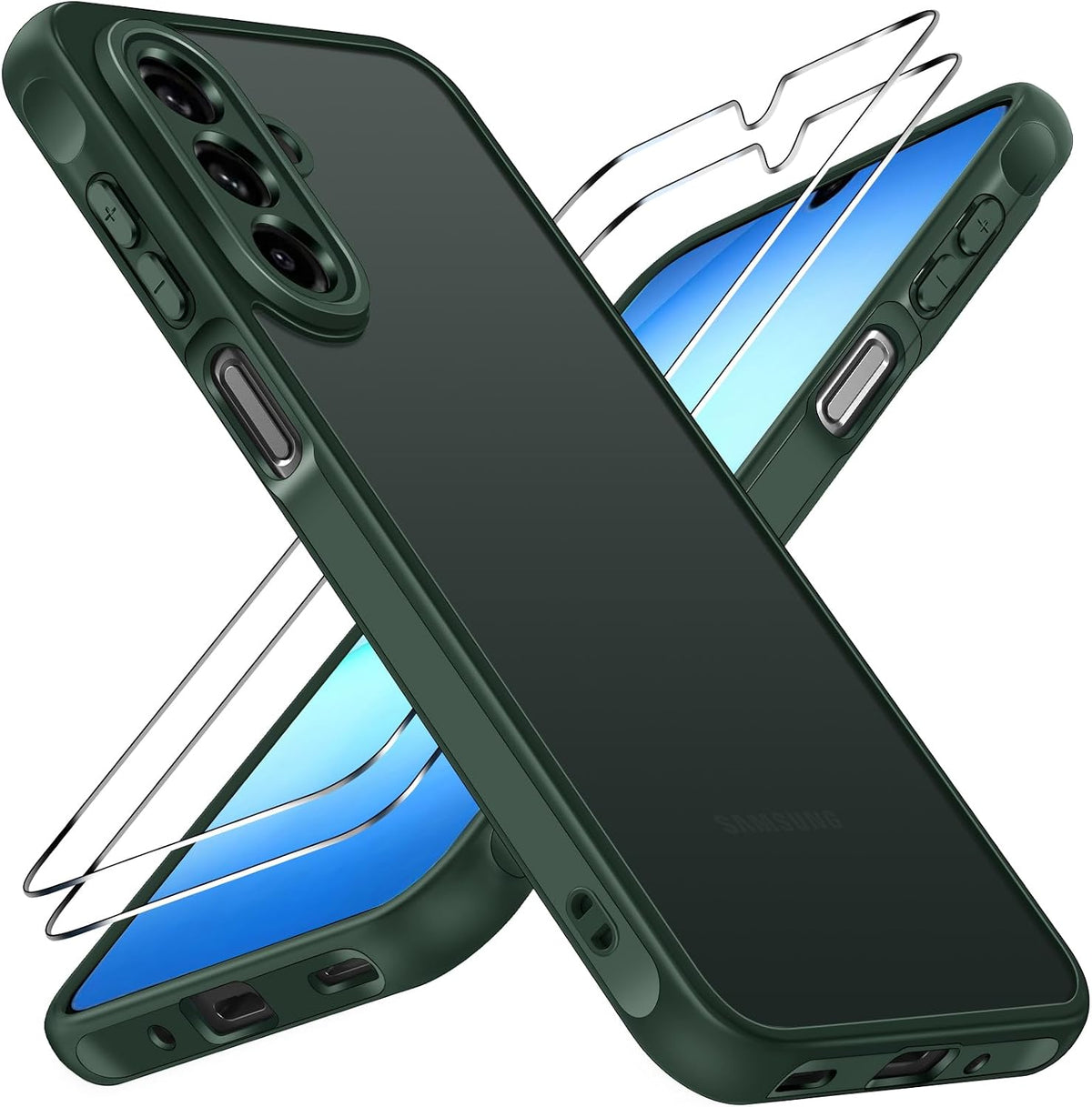 iVoler Cover Opaca per Samsung Galaxy A18 / A17 4G / 5G con 2 Pezzi Vetro Temperato, [Antiurto di Grado Militare] Custodia Traslucida Posteriore Anti-Impronte Anti-Graffio Rigida Sottile Case, Verde