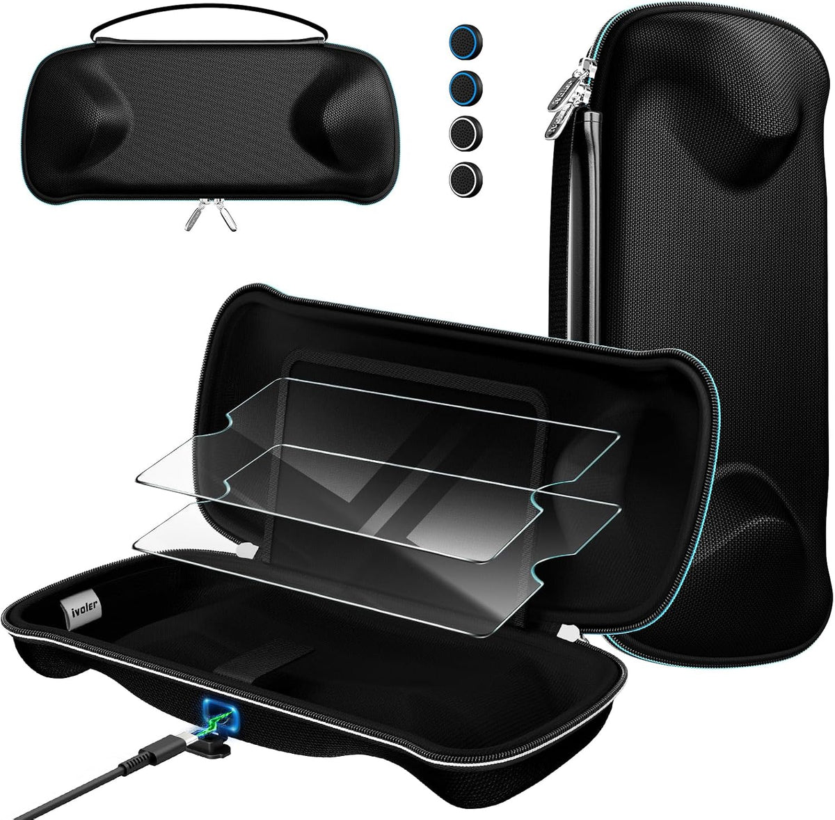 iVoler Carica all'Interno Custodia per Playstation Portal con 2 Pellicole in Vetro Temperato, Borsa Sottile con Foro di Ricarica, Case Rigido da Viaggio per Remote Player - Nero