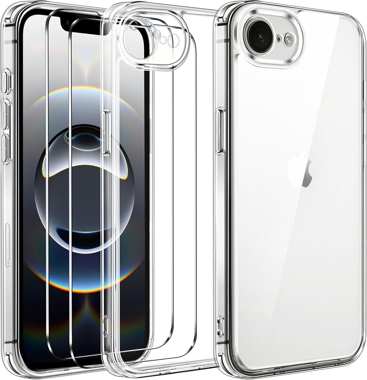 iVoler Cover Chiaro per iPhone 17e/16e con 2 Pezzi Pellicola Vetro Temperato, [Antiurto di Grado Militare][Protezione Fotocamera] Custodia Trasparente Sottile Anti-Ingiallimento Case - Trasparente