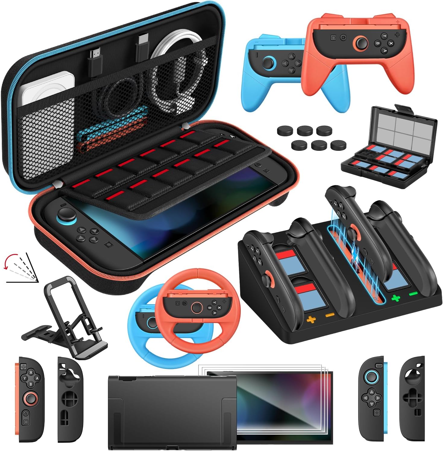 ivoler 22-in-1 Accessories Bundle Kits for Nintendo Switch 2 - Includes Carrying Case, Protective Case, Charging Dock,Screen Protectors, Steering Wheels, Game Stand,Grips for Joycon,Game Card Case