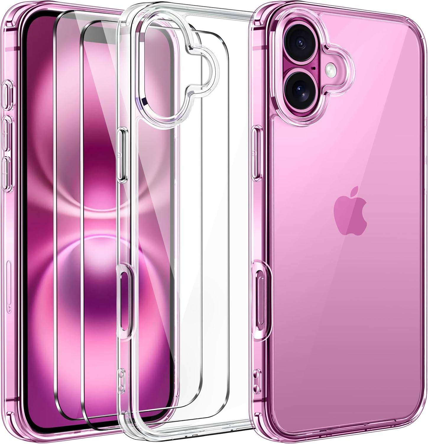 ivoler Nie Vergilbung Klar H¨¹lle f¨¹r iPhone 16 Plus, 1 Handyh¨¹lle mit 2 St¨¹ck Panzer Schutz Glas und Positionierhilfe, [Milit?rischer Schutz] Sto?fest Transparent Schutzh¨¹lle D¨¹nn Durchsichtige Case