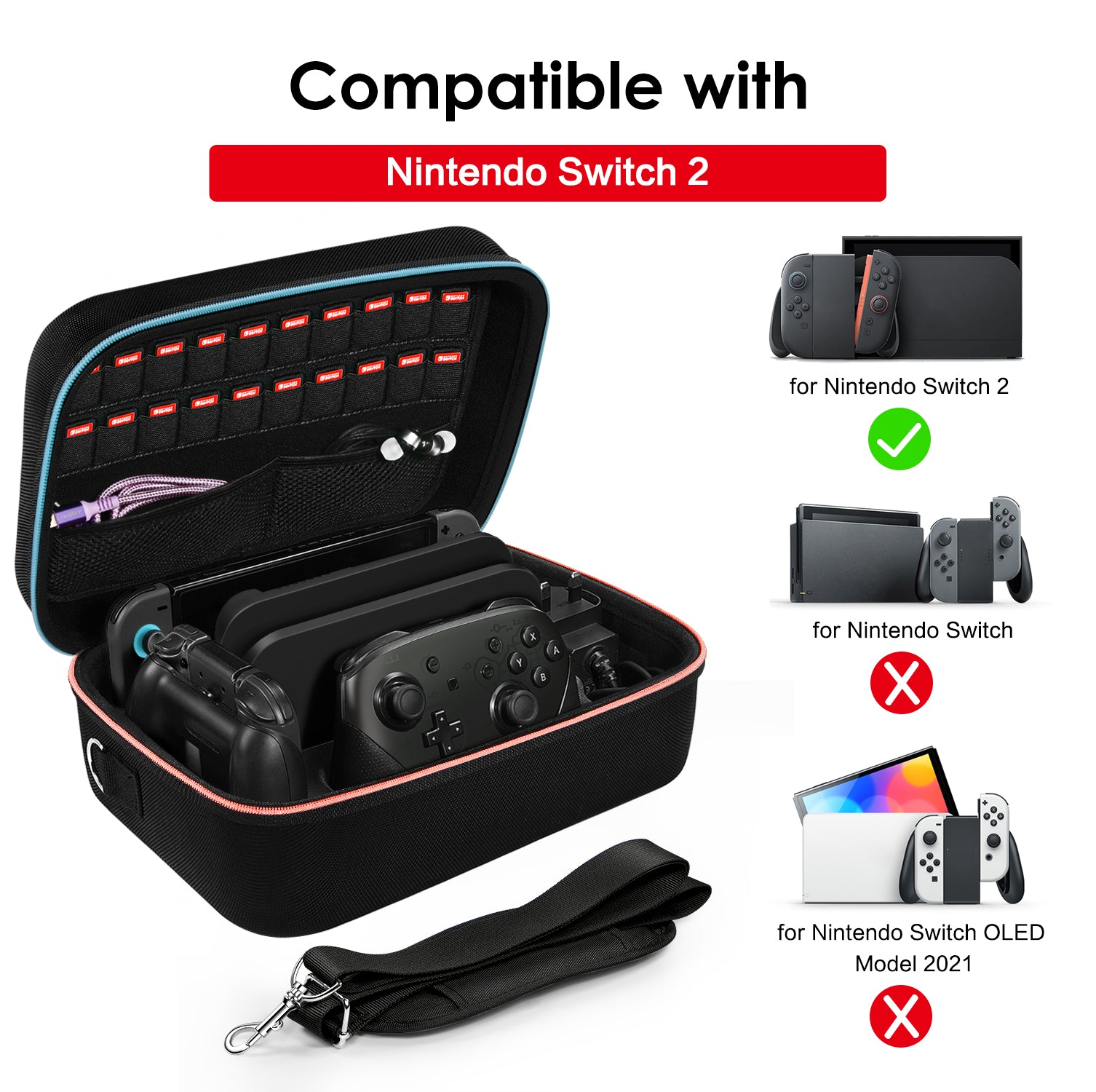 Portable Travel All Protective Hard Carrying Storage All in One Case for Nintendo Switch 2