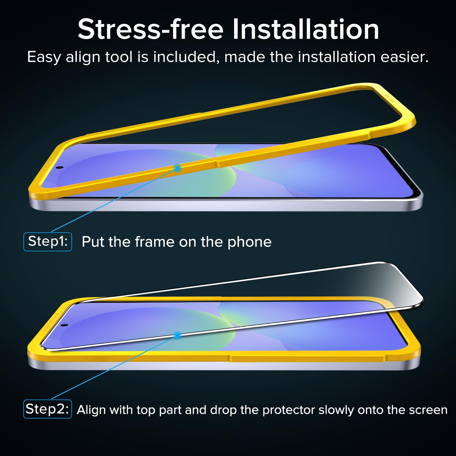 ivoler Screen Protector for Samsung Galaxy A37 5G /A36 5G, with Alignment Frame Tool, 30-second installation,[2 Pack] 9H Hardness Tempered Glass, Anti-Scratch Film, Anti-Bubble