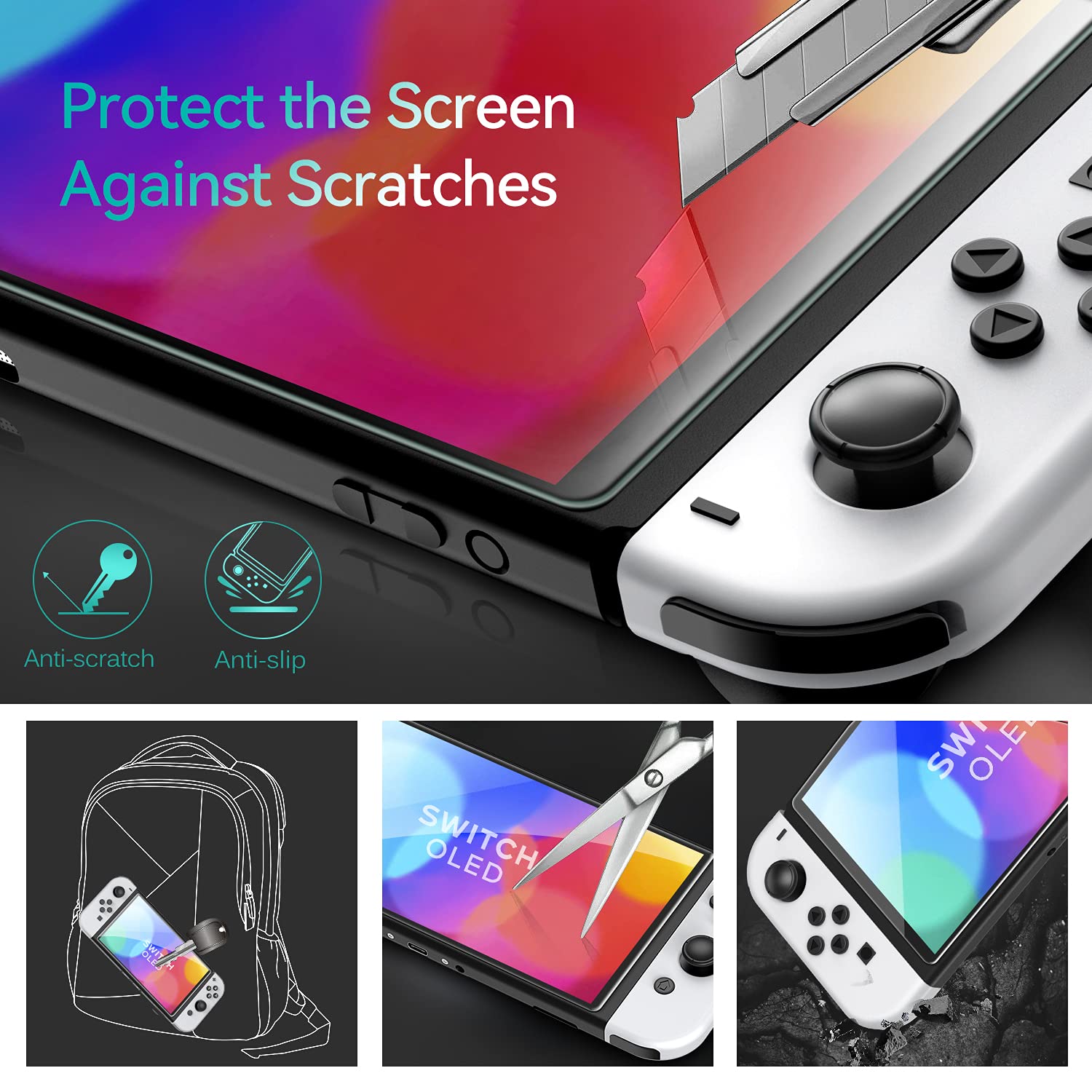 ivoler 4 Pack Screen Protector Compatible with Nintendo Switch OLED Model 7 '' 2021 with Alignment Frame Tool, Tempered Glass Protection Film - without air bubbles -Ultra Resistant Hardness 9H