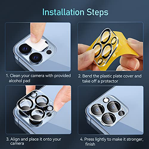 [4 Pack] ivoler Protector de Lente de Cámara Compatible con iPhone 13 Pro (6.1 pulgadas) y iPhone 13 Pro Max (6.7 pulgadas) Cristal Templado, [9H Dureza ] [Sin Burbujas] HD Vidrio Templado