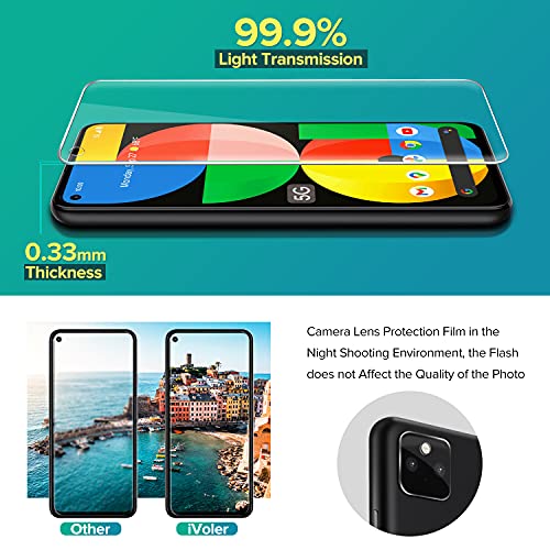 [6 Pack] iVoler Tempered Glass Screen Protector for Google Pixel 5a 5G 2021 [4 Pack] (Not for Pixel 5) with [2 Pack]Camera Lens Protector Tempered Glass with [Alignment Frame], HD Clear Anti-Scratch