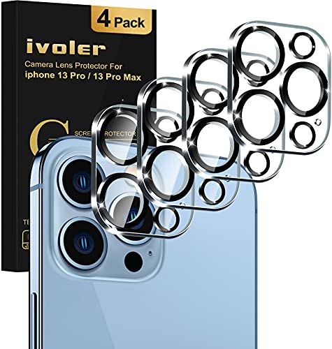 [4 Pack] ivoler Protector de Lente de Cámara Compatible con iPhone 13 Pro (6.1 pulgadas) y iPhone 13 Pro Max (6.7 pulgadas) Cristal Templado, [9H Dureza ] [Sin Burbujas] HD Vidrio Templado