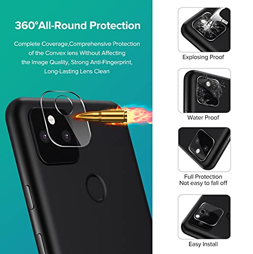 [6 Pack] iVoler Tempered Glass Screen Protector for Google Pixel 5a 5G 2021 [4 Pack] (Not for Pixel 5) with [2 Pack]Camera Lens Protector Tempered Glass with [Alignment Frame], HD Clear Anti-Scratch