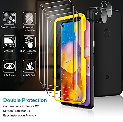 [6 Pack] iVoler [4 Pack]Tempered Screen Protector for Pixel 4a 4G with [2 Pack]Camera Lens Protector Tempered Glass with [Alignment Frame Easy Installation],HD Clear Anti-Scratch Film,5.8 inch