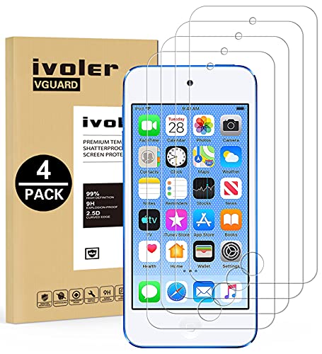 [4 Pack] iVoler [Tempered Glass] Screen Protector Compatible iPod Touch 7G 2019 6G 5G (7th 6th 5th Generation), 0.2mm Ultra Thin 9H Hardness 2.5D Round Edge,Anti Scratch and Bubble-Free