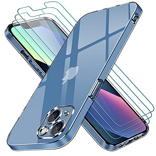 ivoler Funda Compatible con iPhone 6.1 Pulgadas Phone 13, con 3 Unidades Cristal Templado, Transparente Suave TPU Silicona Carcasa Protectora Anti-Choque Caso Delgada Anti-arañazos Case