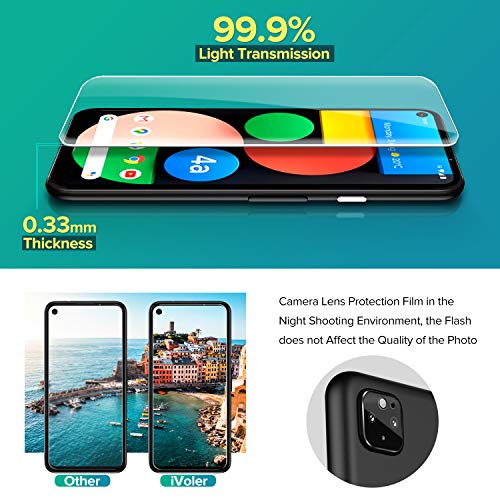 [6 Pack] iVoler [4 Pack]Tempered Screen Protector with [2 Pack]Camera Lens Protector Tempered Glass for Google Pixel 4a 5G with [Alignment Frame Easy Installation],HD Clear Anti-Scratch Film,6.2 inch