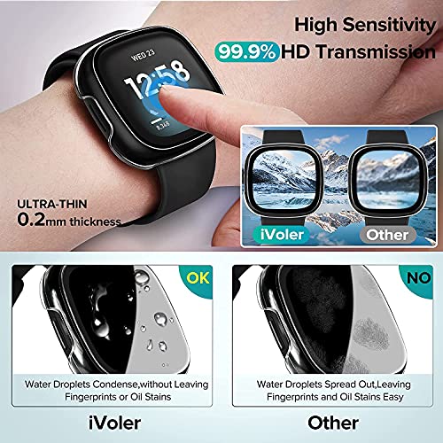 [4 Pack] iVoler Screen Protector Case for Fitbit Sense/Versa 3, Hard PC with Tempered Glass Screen Protector Bumper Cover Sensitive Touch Full Coverage Protective Case for Sense/Versa 3 Smart Watch