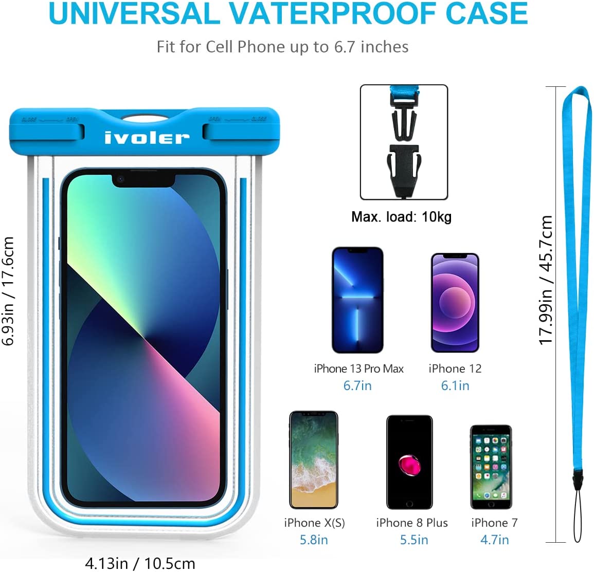 ivoler Waterproof Phone Pouch, 2-Pack IPX8 Universal Fluorescent Design Waterproof Case Dry Bag