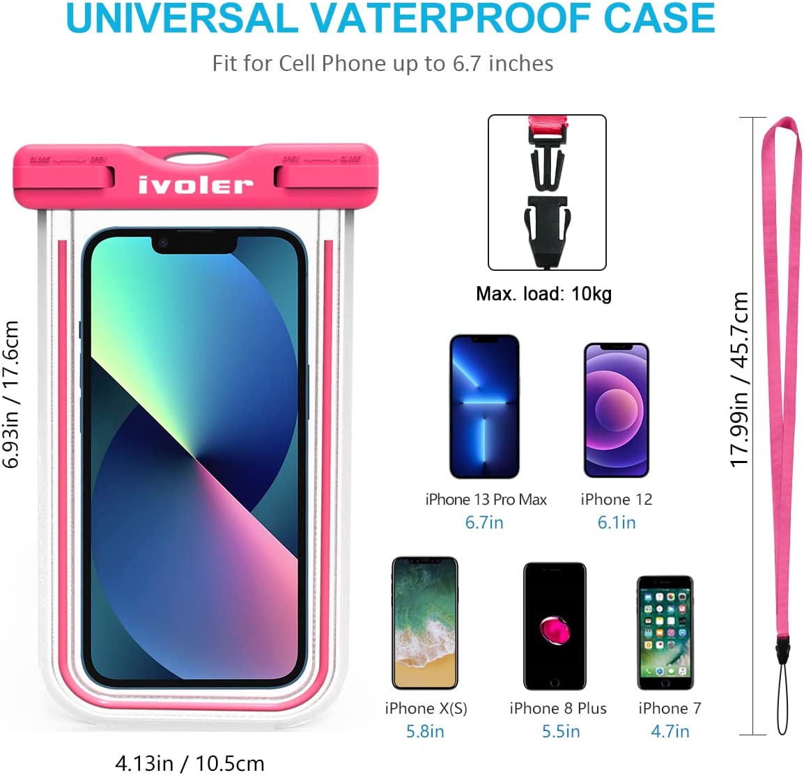 ivoler [Pack de 2] Pochette Étanche Téléphone Etui/Housse/Coque Étanche Smartphones Universel Sac Protection pour Smartphone, Téléphones, Jusqu'à 6,7 Pouce (Nior+Rose)