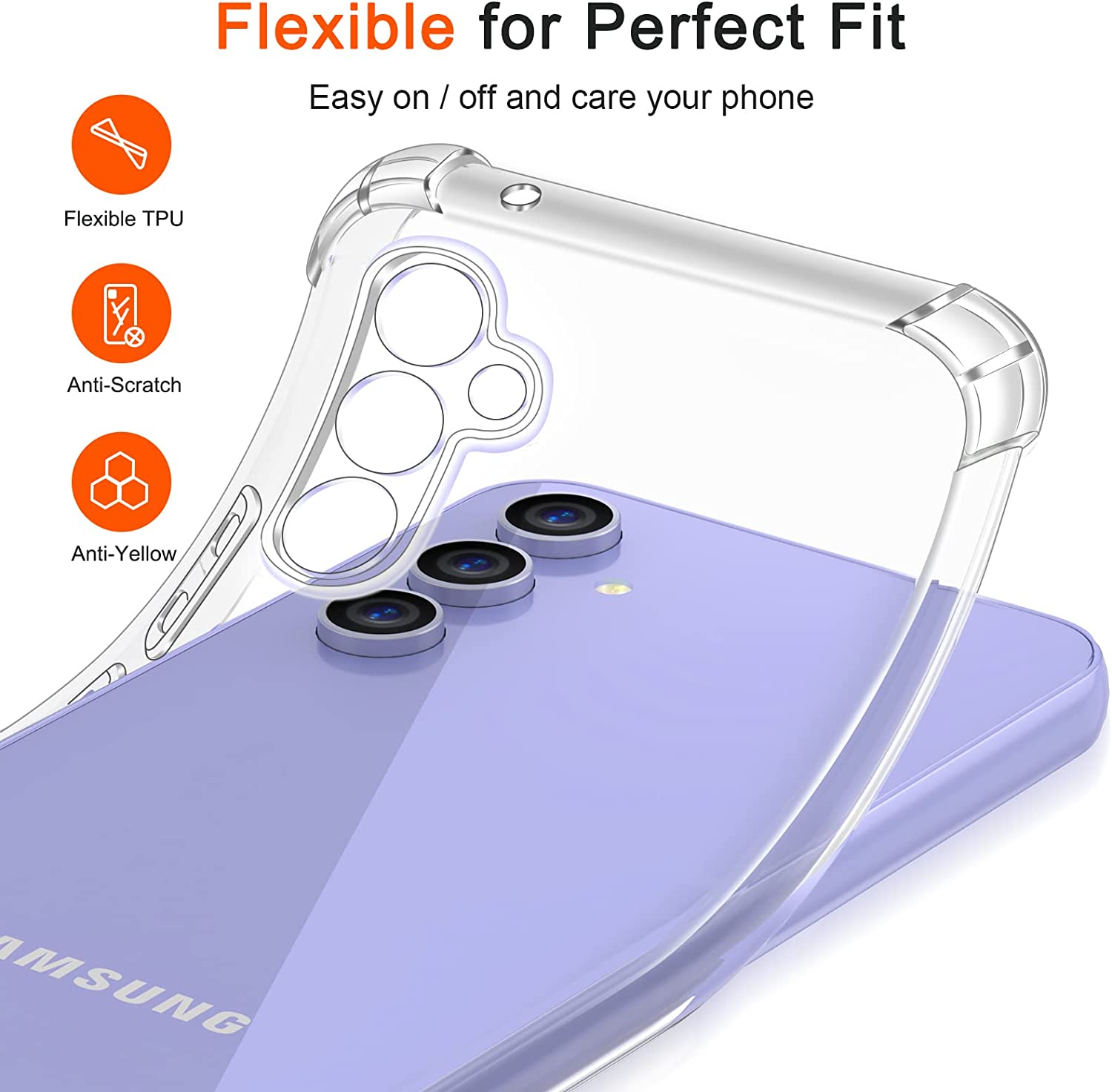 iVoler Cover per Samsung Galaxy A54 5G, Antiurto Custodia con Paraurti in TPU Morbido e 3 Pezzi Pellicola Vetro Temperato