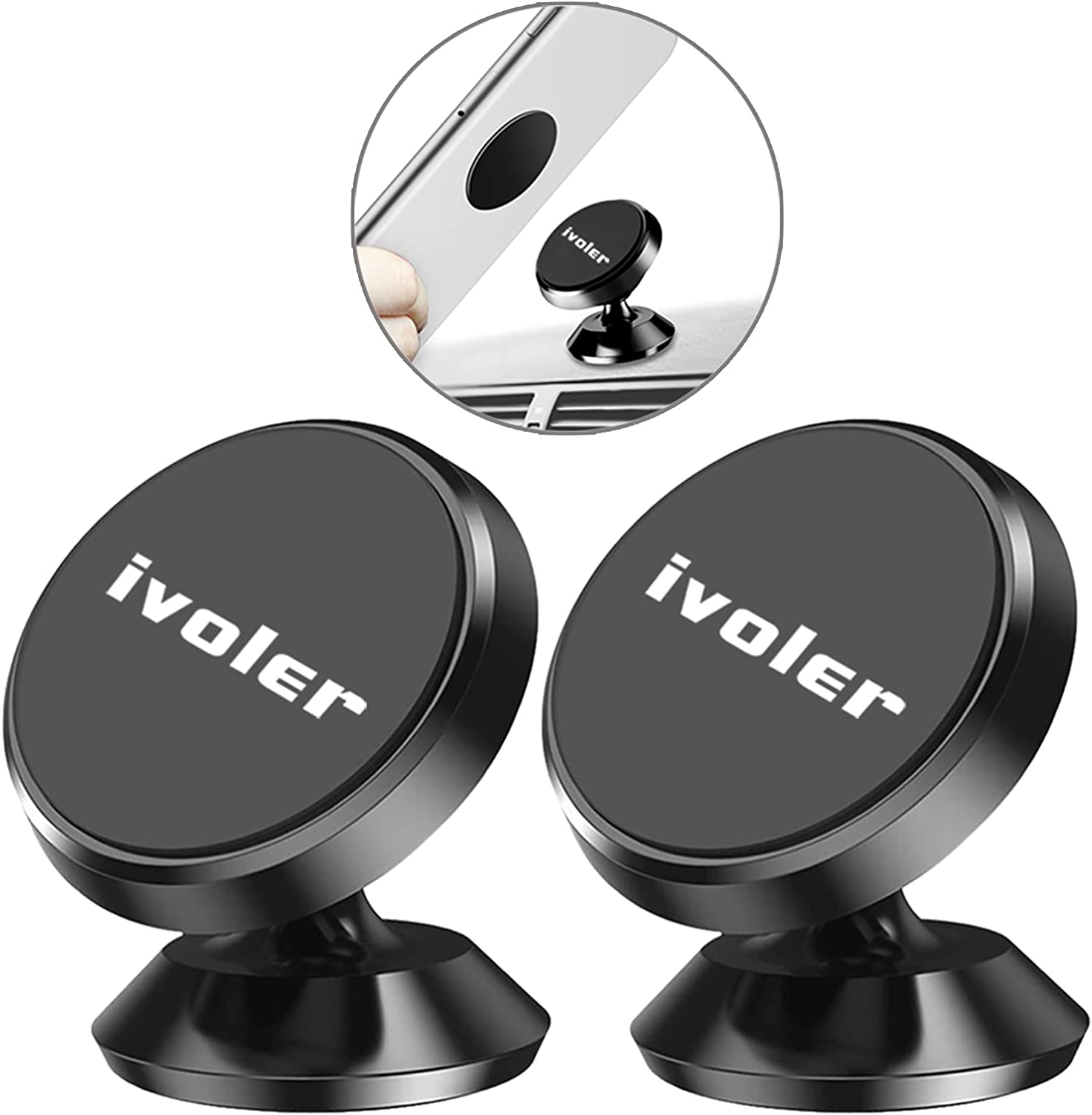 iVoler Car Phone Holder, [2 Pack] 360°Free Rotation Universal Magnetic Dashboard Phone holder