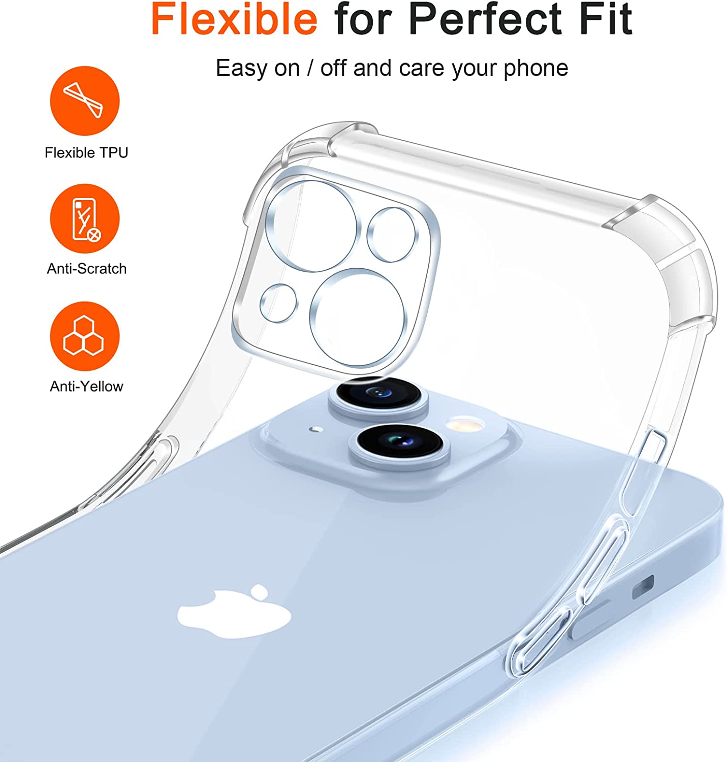 ivoler 4 en 1 Coque pour iPhone 14 6.1 Pouces avec 3 Pièces Verre Trempé, Transparent [Conception de Caméra Protection] Étui de Protection en Silicone Antichoc, Souple TPU Anti-Rayures Bumper Housse