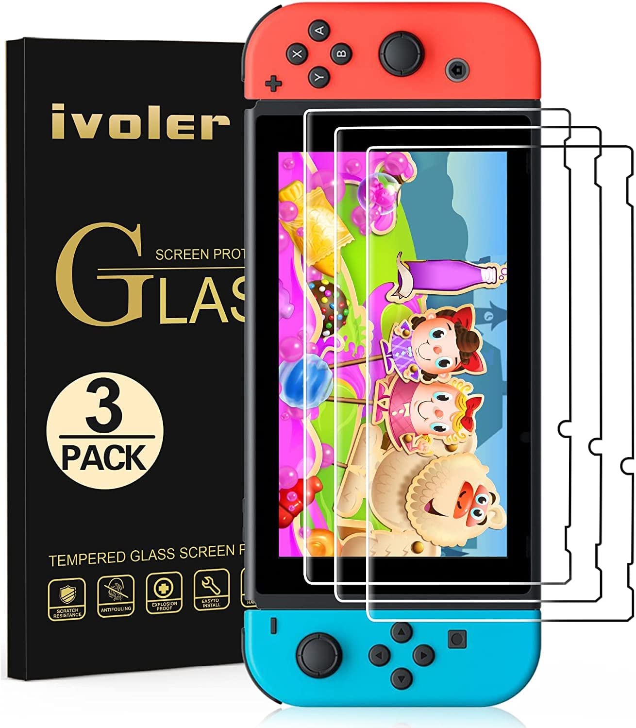 [3 Pack] Screen Protector Tempered Glass for Nintendo Switch