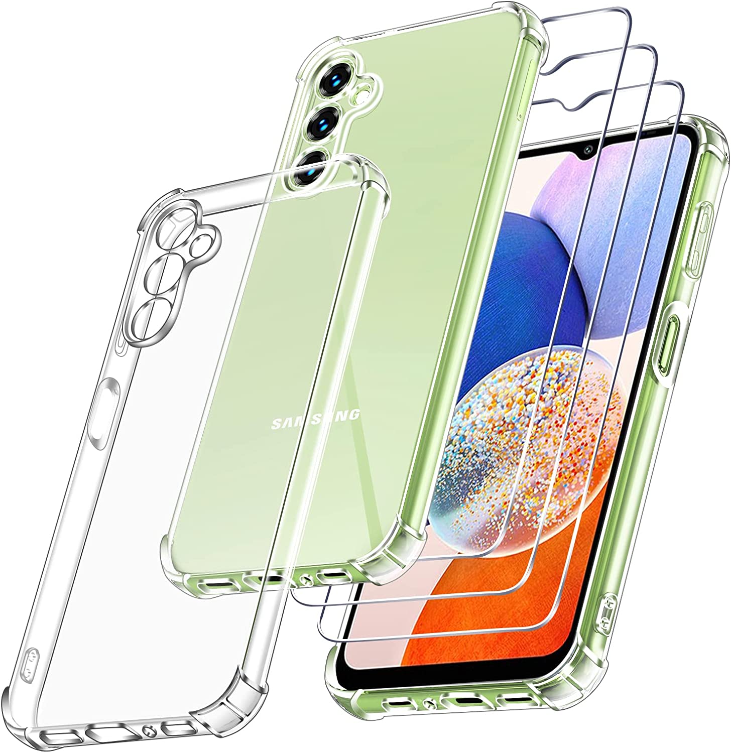 iVoler Cover per Samsung Galaxy A14 4G / A14 5G, Antiurto Custodia con Paraurti in TPU Morbido e 3 Pezzi Pellicola Vetro Temperato