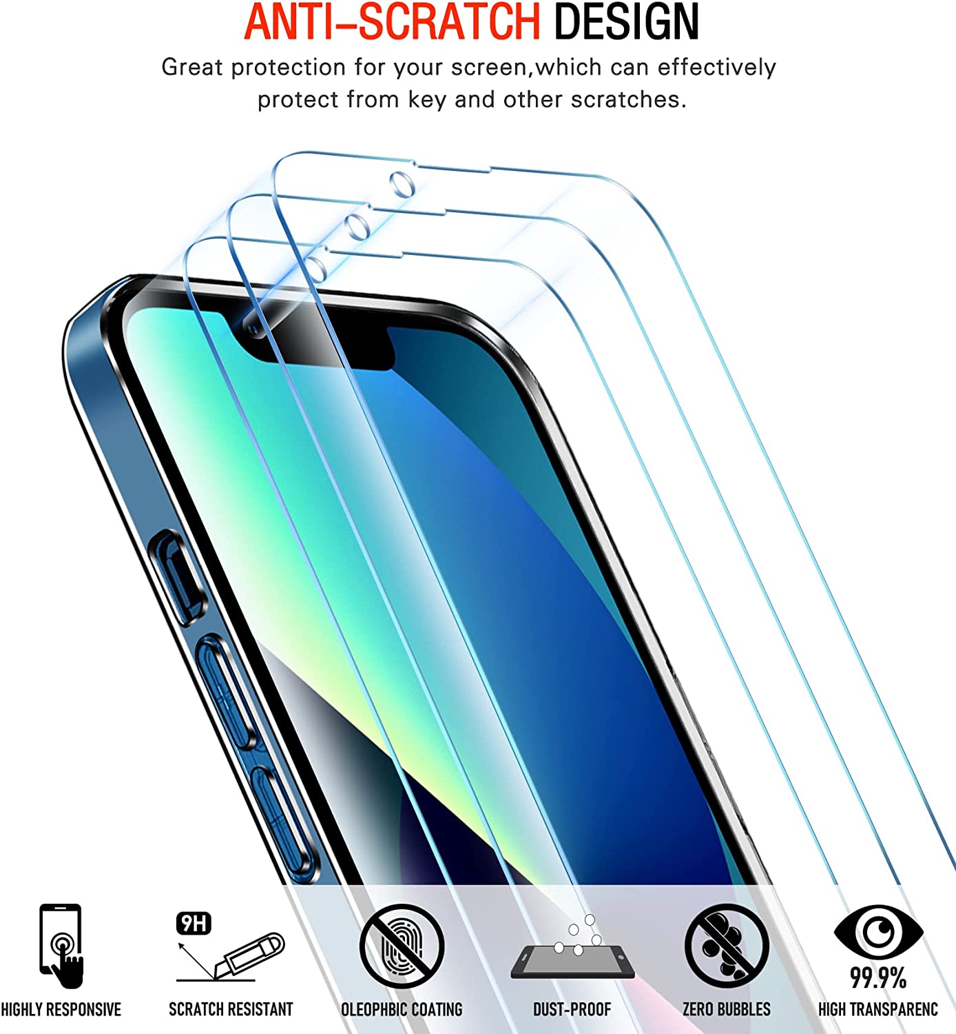 ivoler Case Compatible with iPhone 13 6.1 inch, with 3 pack Glass Screen Protector