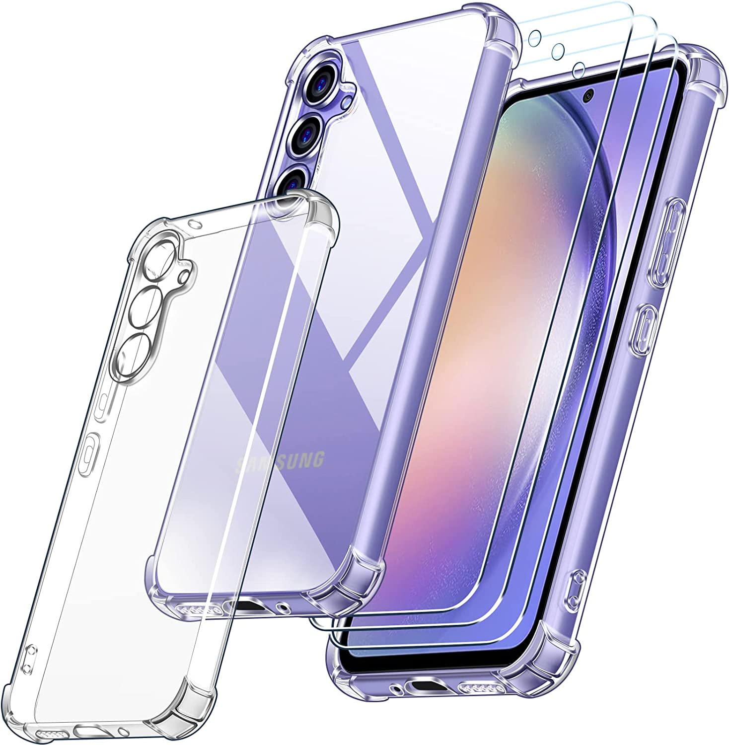 iVoler Cover per Samsung Galaxy A54 5G, Antiurto Custodia con Paraurti in TPU Morbido e 3 Pezzi Pellicola Vetro Temperato