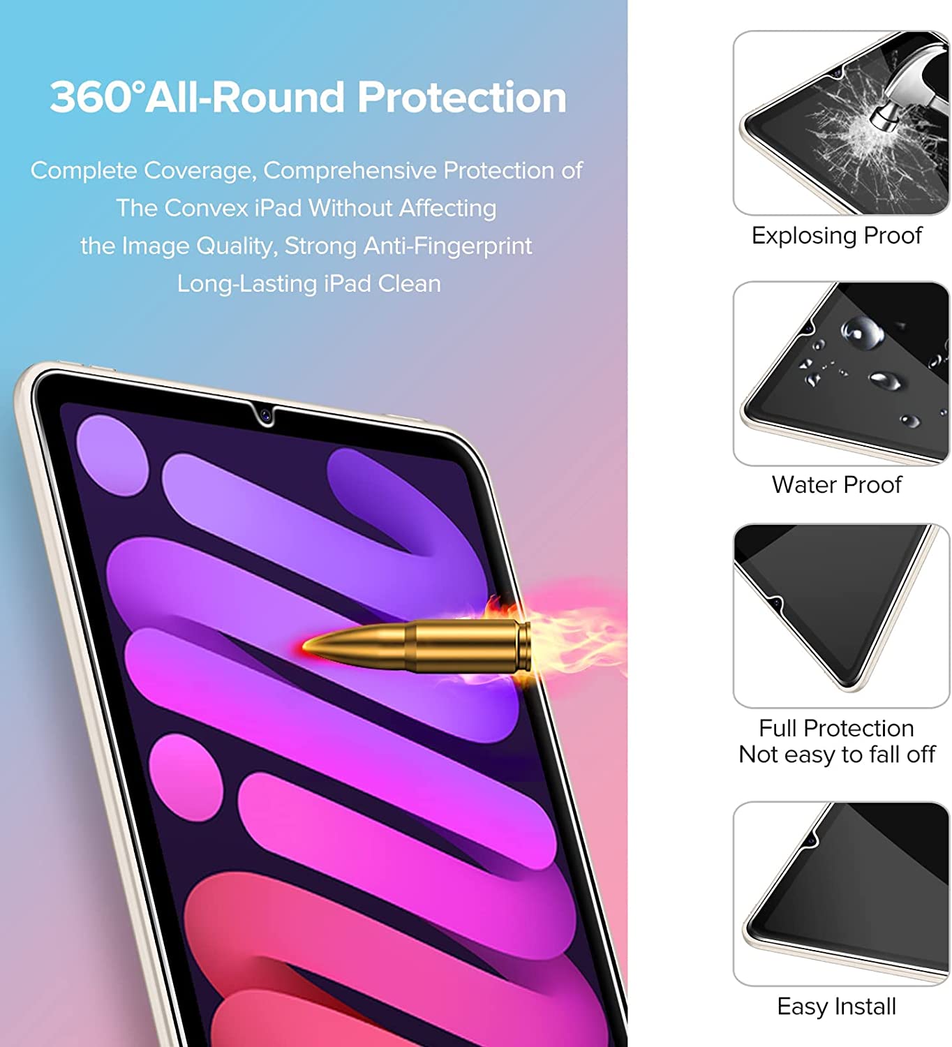 Tempered Glass Screen Protector for iPad Mini 6 2021 with Alignment Frame for Easy Installation