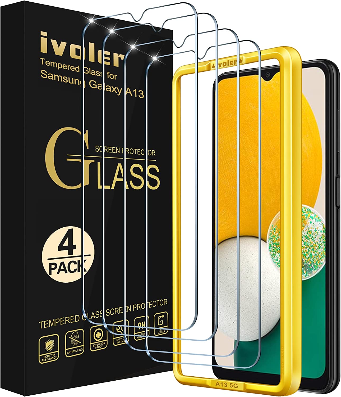 ivoler [4 Pack] Screen Protector Tempered Glass for Samsung Galaxy A13