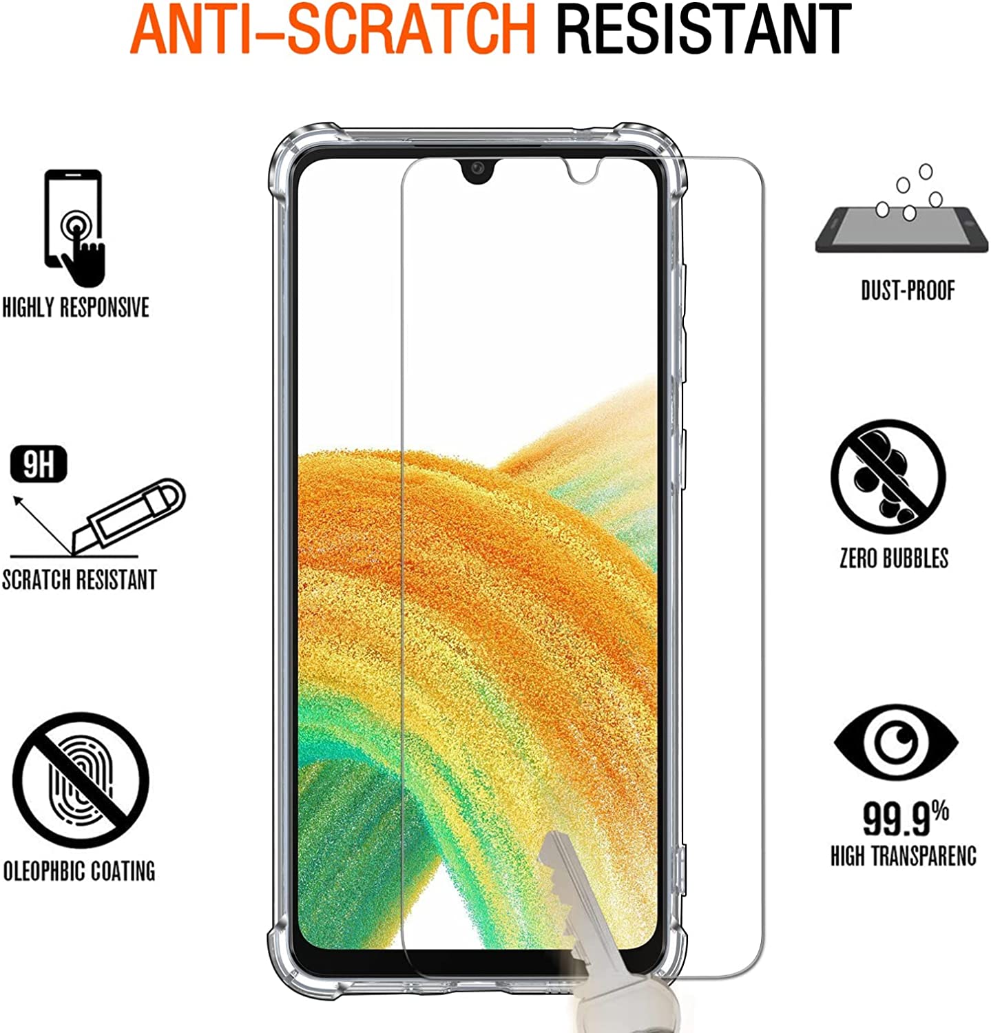 iVoler Cover per Samsung Galaxy A33 5G, Antiurto Custodia con Paraurti in TPU Morbido e 3 Pezzi Pellicola Vetro Temperato