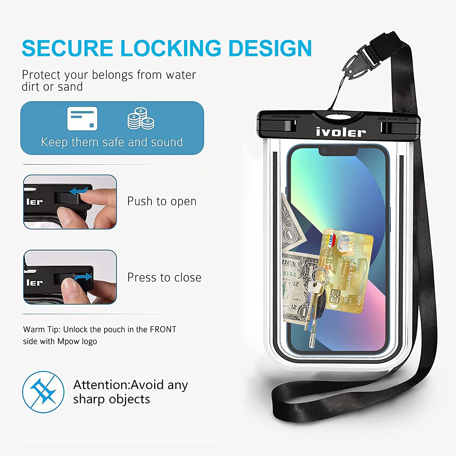 ivoler [Pack de 2] Pochette Étanche Téléphone Etui/Housse/Coque Étanche Smartphones Universel Sac Protection pour Smartphone, Téléphones, Jusqu'à 6,7 Pouce (Nior+Rose)