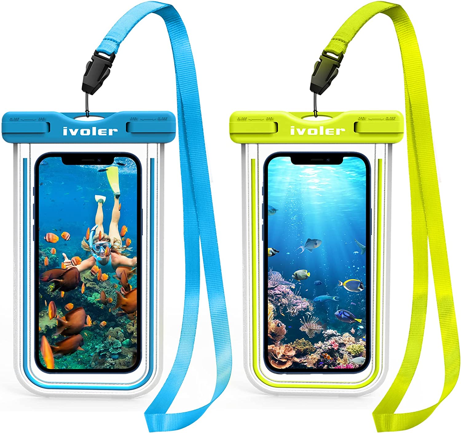 ivoler Waterproof Phone Pouch, 2-Pack IPX8 Universal Fluorescent Design Waterproof Case Dry Bag