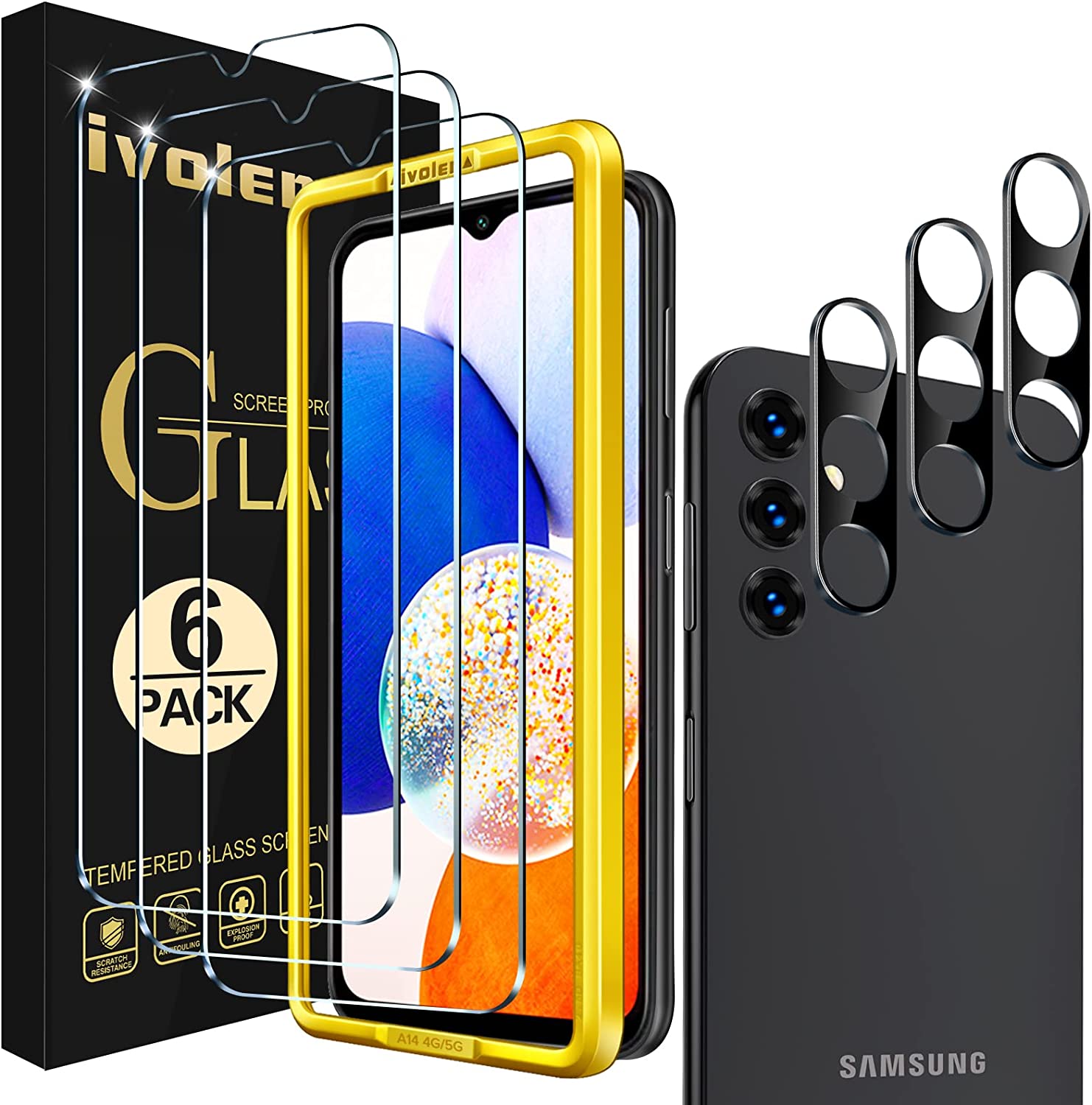 iVoler 3+3 Pezzi Vetro Temperato per Samsung Galaxy A14 4G / A14 5G