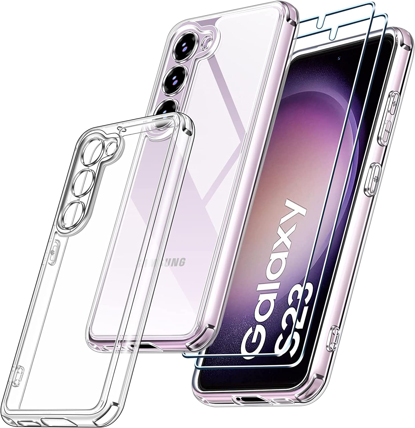 ivoler 3 in 1 Clear Case for Samsung Galaxy S23 5G[Not For S23 Plus/Ultra] with 2 Pieces Tempered Glass