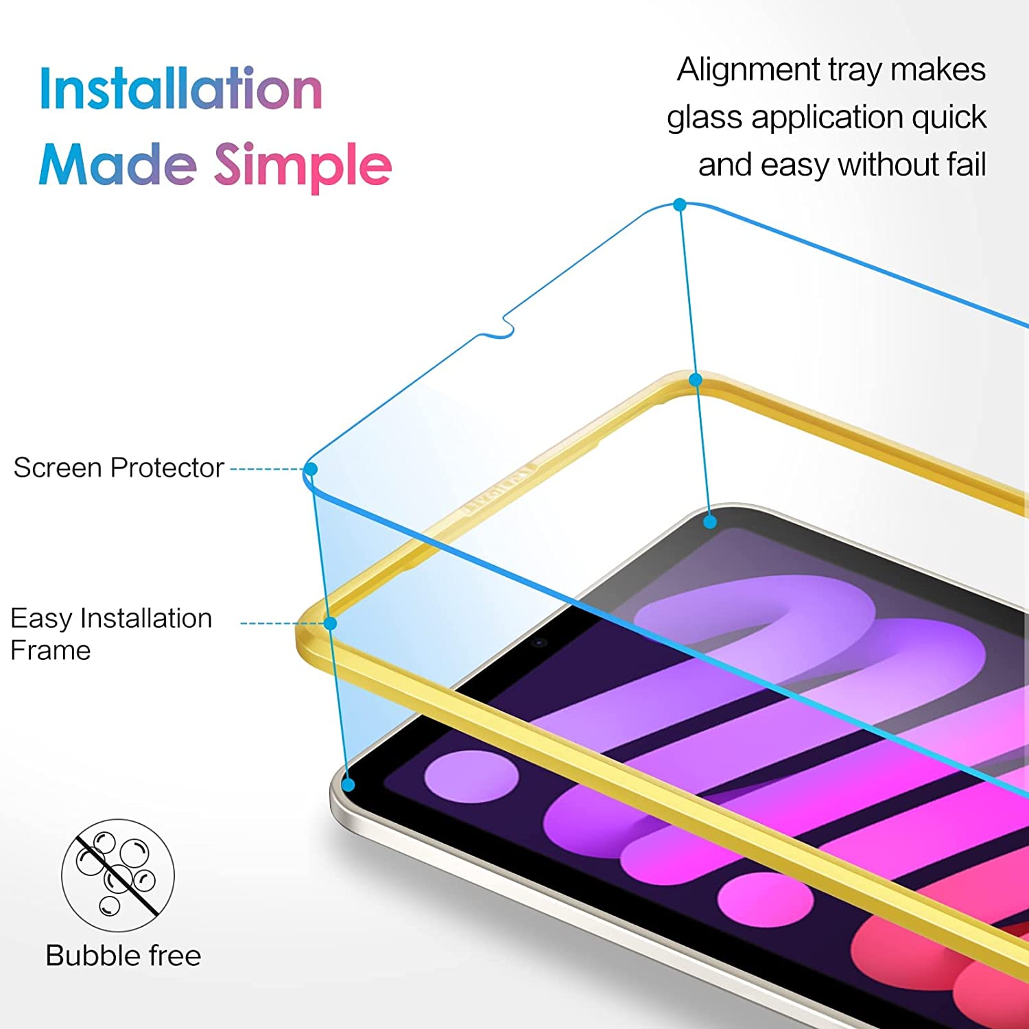Tempered Glass Screen Protector for iPad Mini 6 2021 with Alignment Frame for Easy Installation