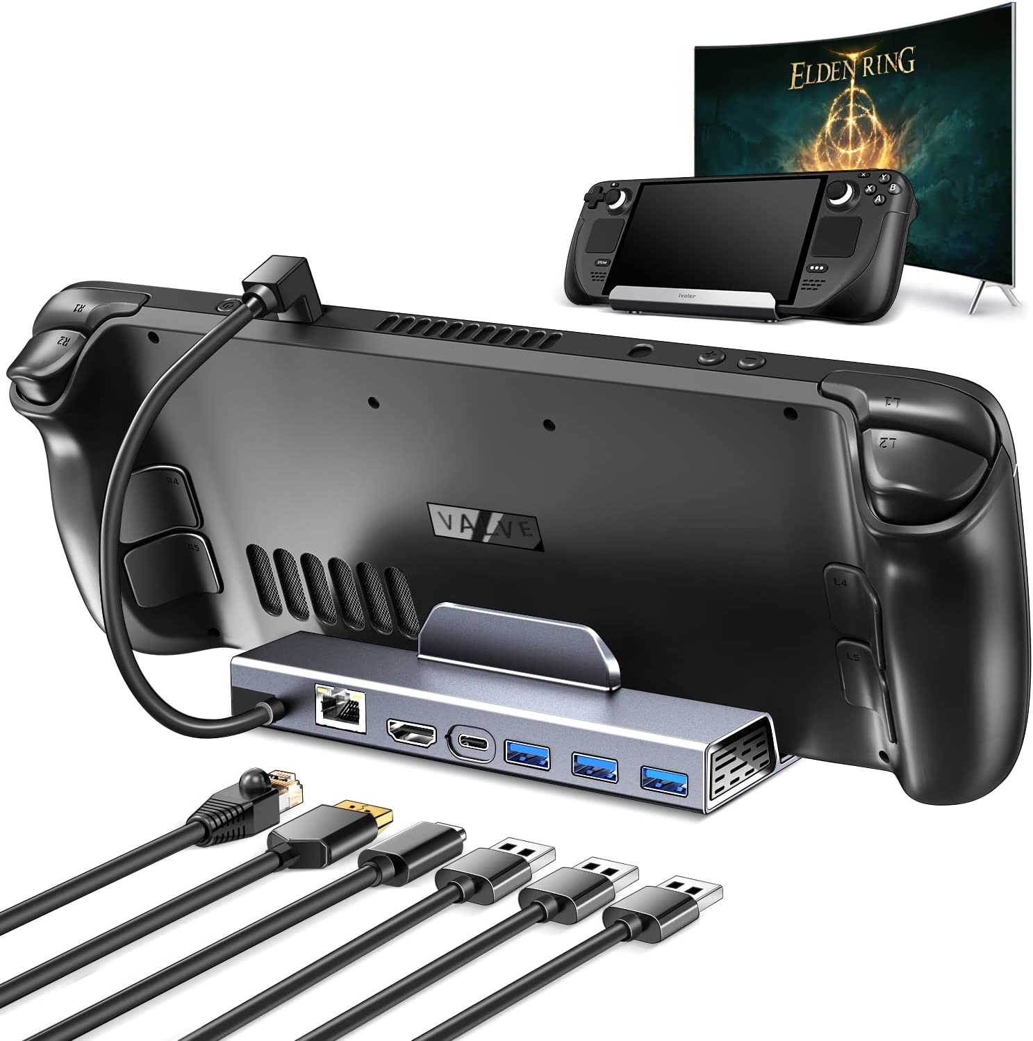 6-in-1 Upgraded Steam Deck Dock Stand with HDMI 2.0 4K 60Hz and 1000Mbps Gigabit Ethernet