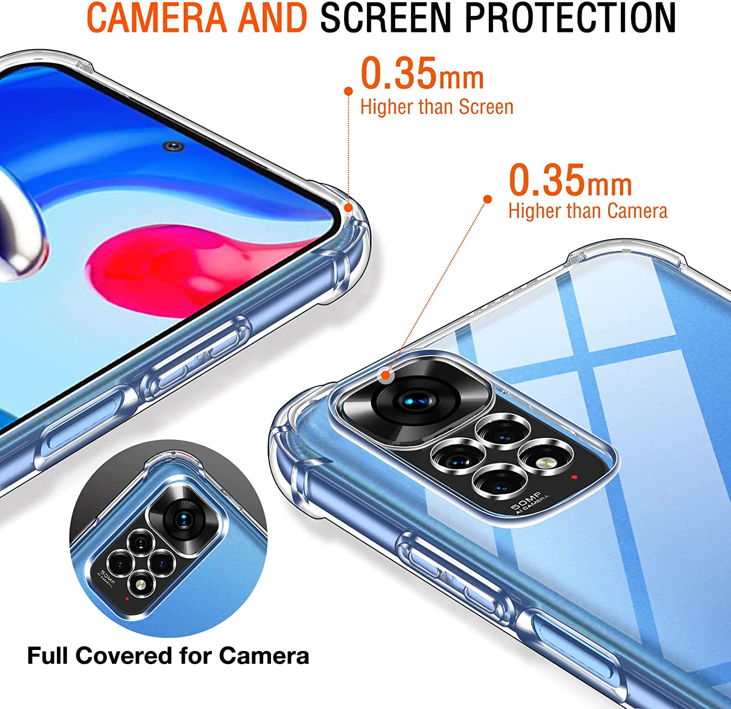 ivoler Funda para Xiaomi Redmi Note 11 4G / Xiaomi Redmi Note 11S 4G con 3 Piezas Cristal Templado