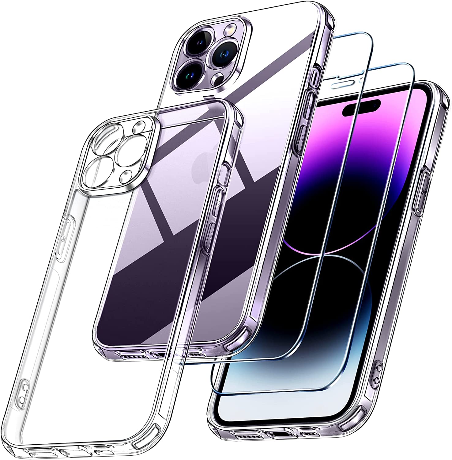 3 en 1 Coque pour iPhone 14 Pro Max 6.7 Pouces avec 2 Pièces Verre Trempé