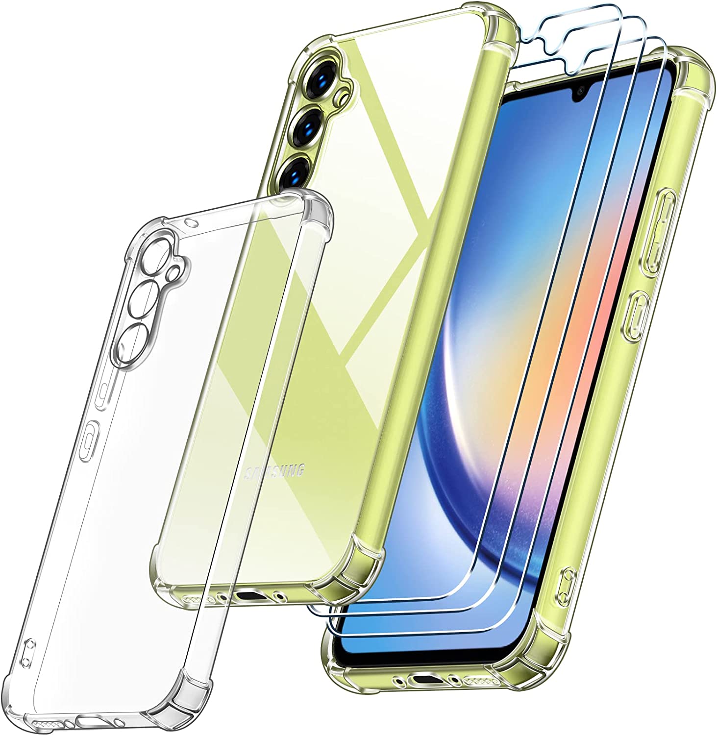 iVoler Cover per Samsung Galaxy A34 5G, Antiurto Custodia con Paraurti in TPU Morbido e 3 Pezzi Pellicola Vetro Temperato