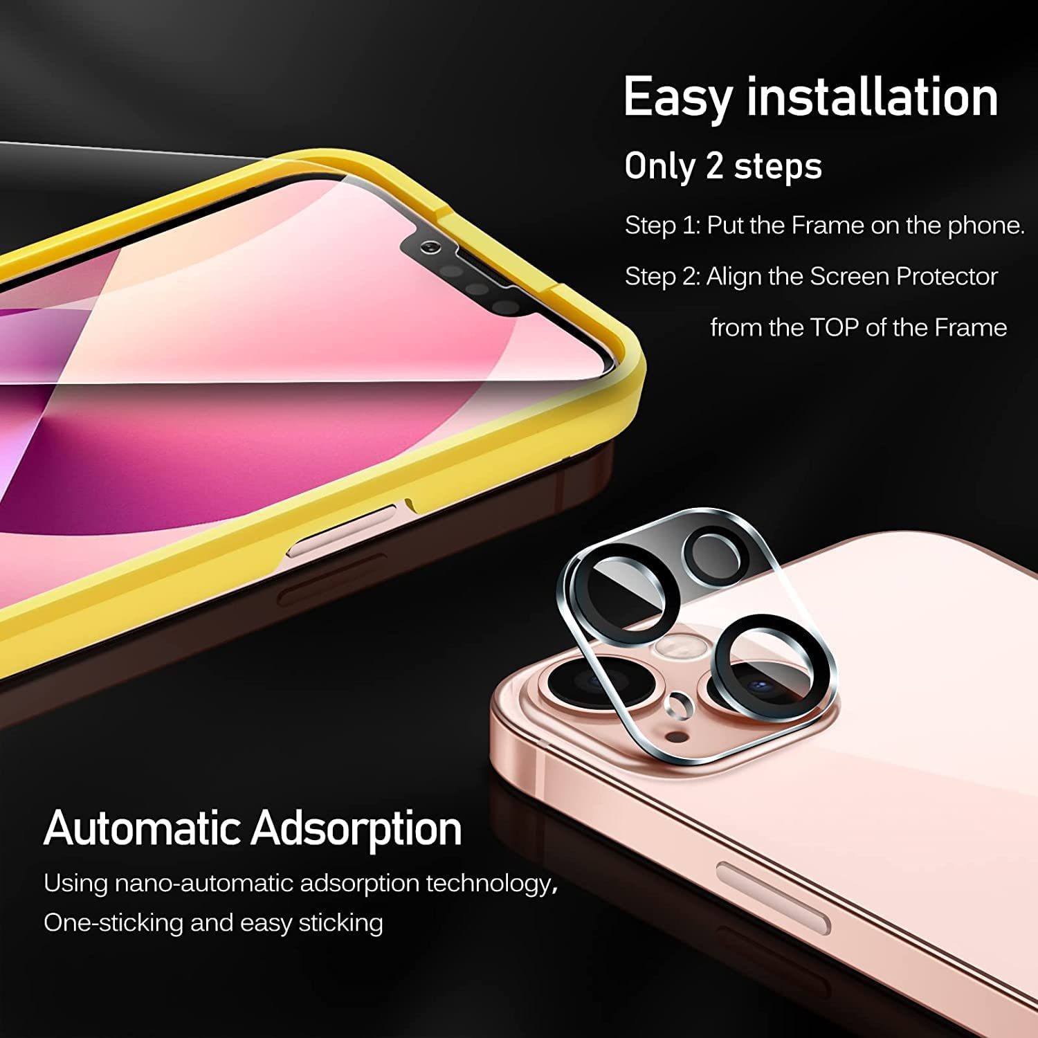 ivoler 4 Units Screen Protector Compatible with iPhone 13 with Easy Installation Frame and 2 Units Camera Lens Protector