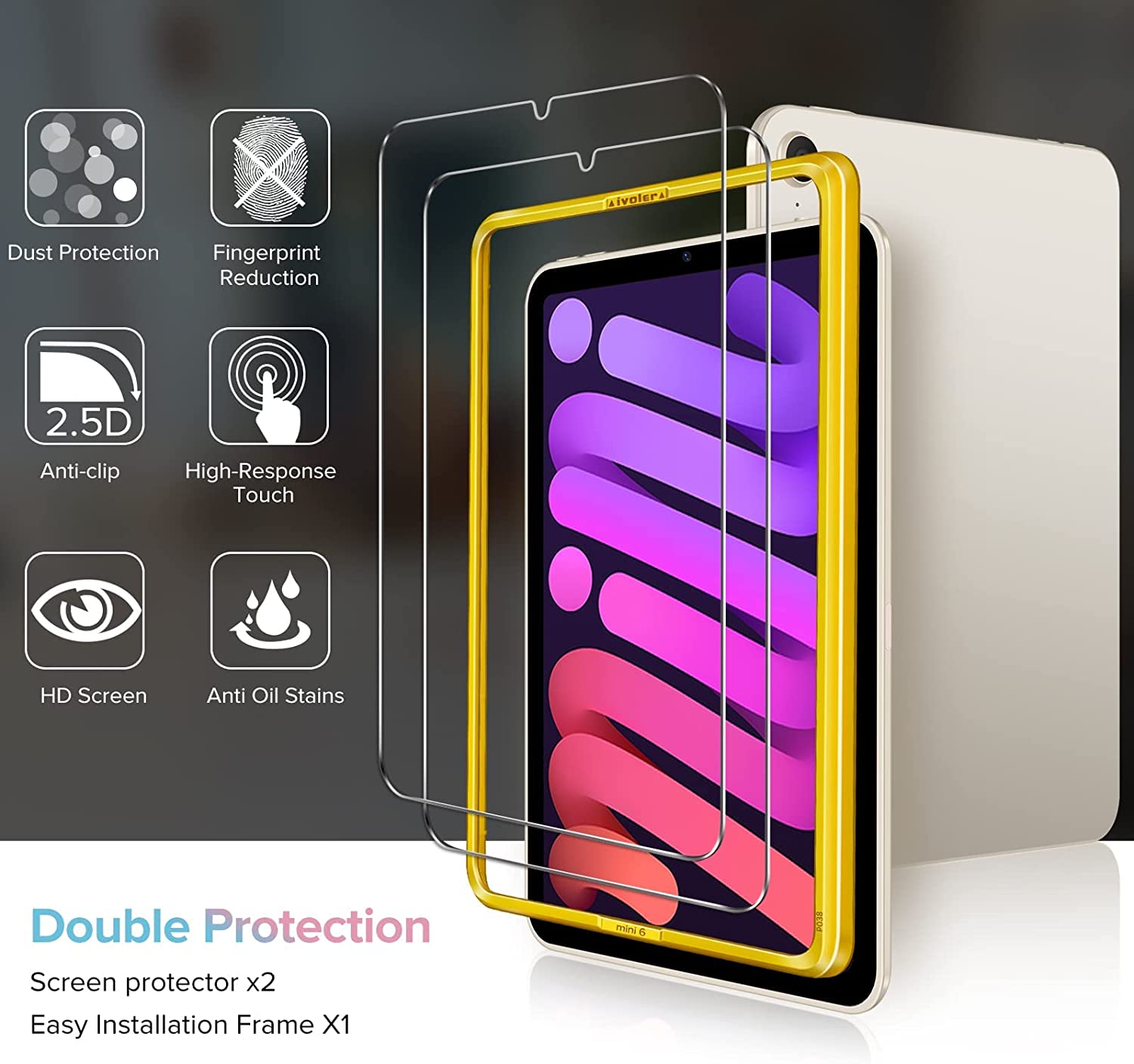 Tempered Glass Screen Protector for iPad Mini 6 2021 with Alignment Frame for Easy Installation