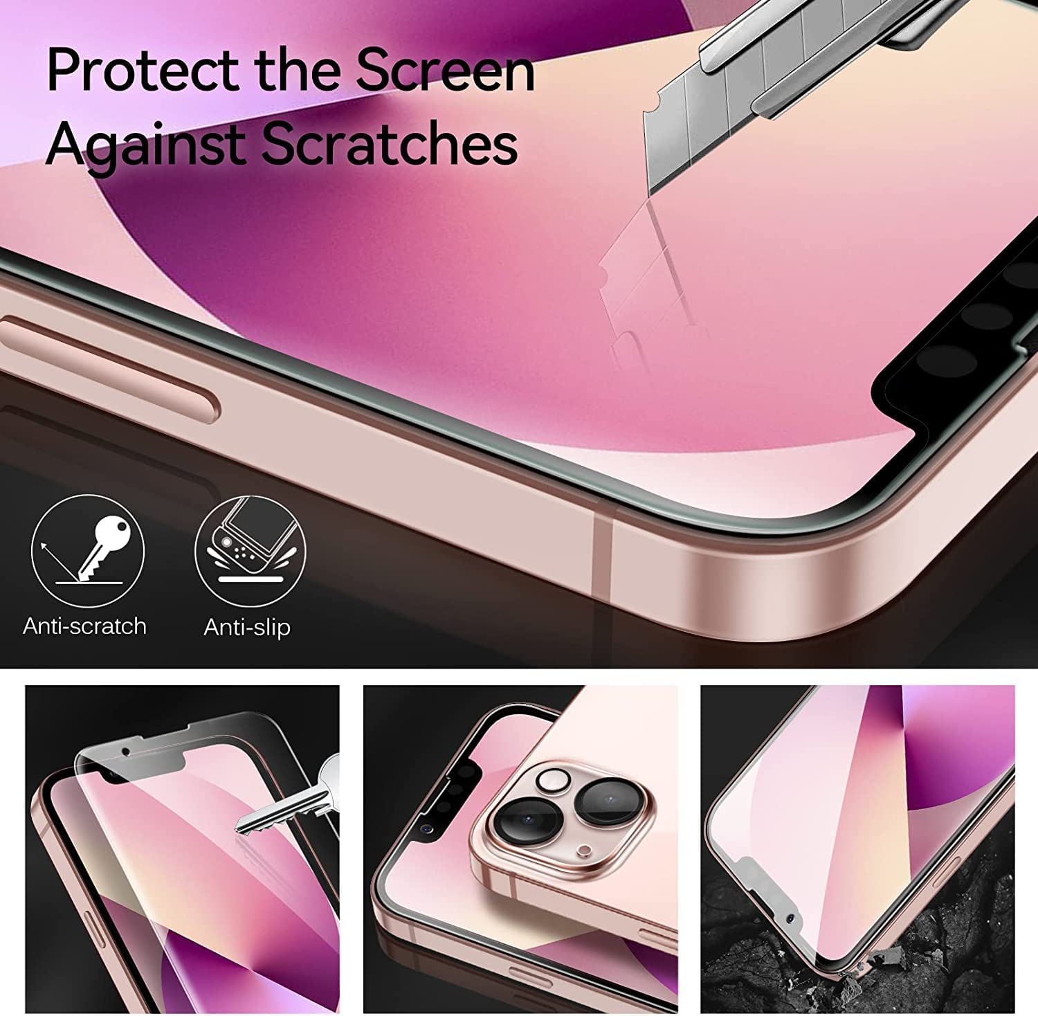 ivoler 4 Units Screen Protector Compatible with iPhone 13 with Easy Installation Frame and 2 Units Camera Lens Protector