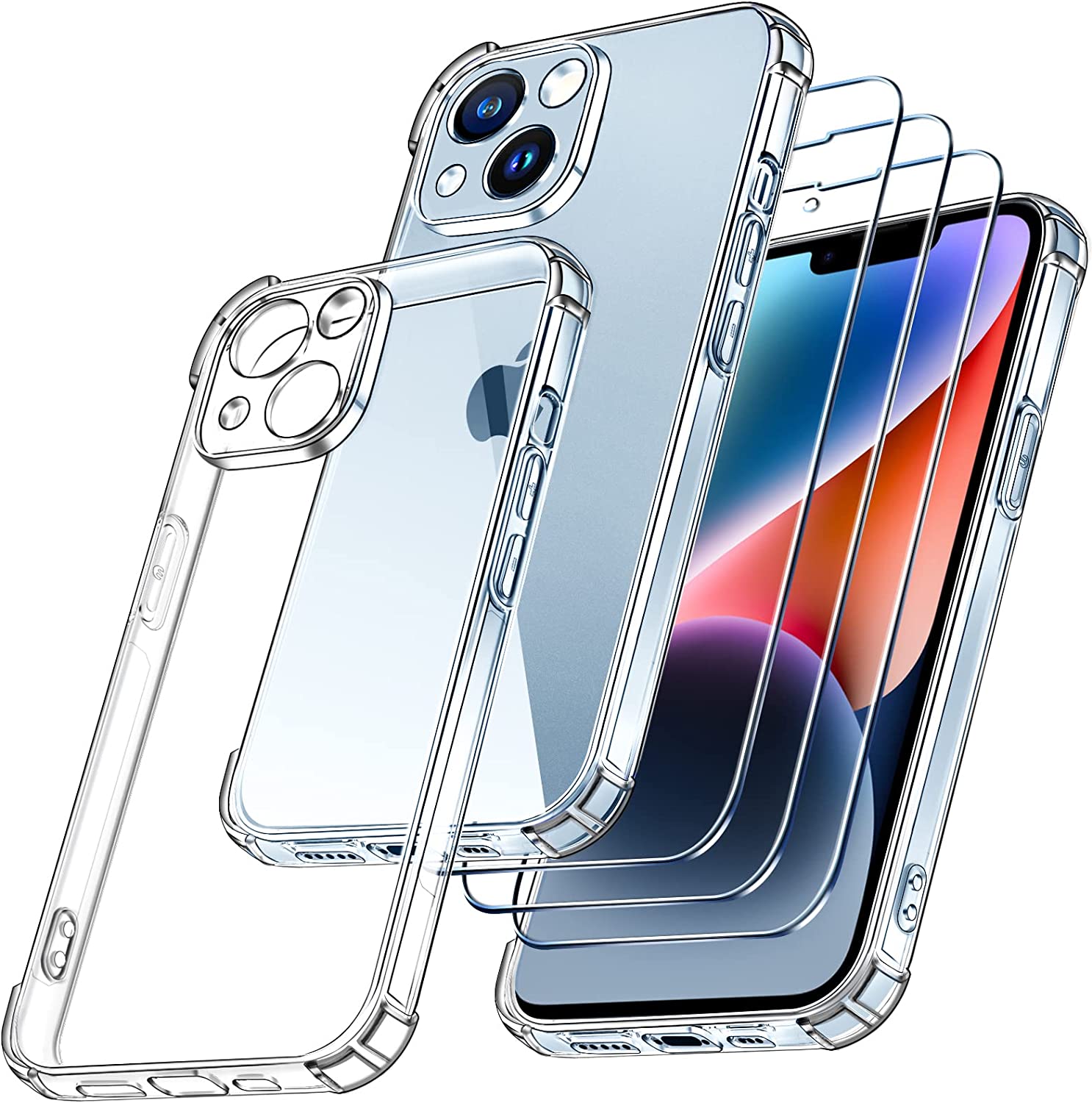 ivoler 4 in 1 Funda para iPhone 14 6.1 Pulgadas con 3 Piezas Cristal Templado