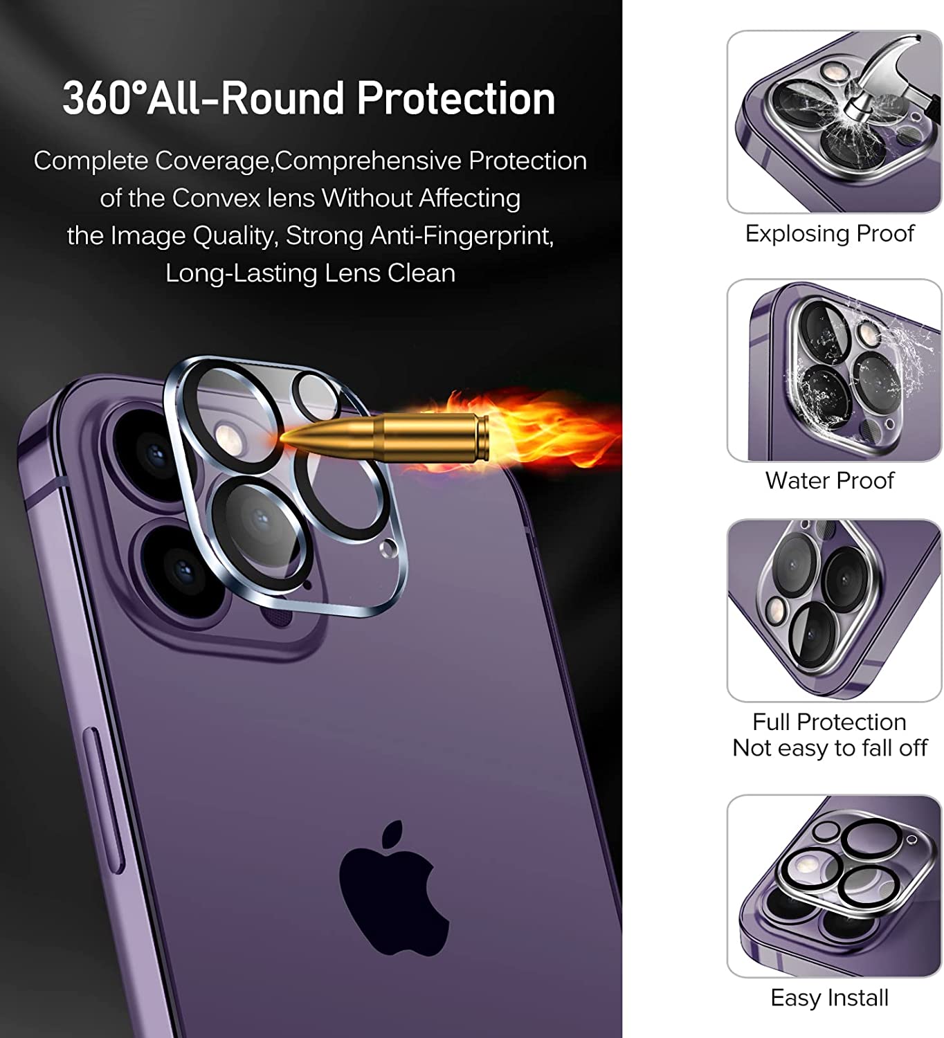 Glass de protection en verre trempé caméra compatible avec iphone