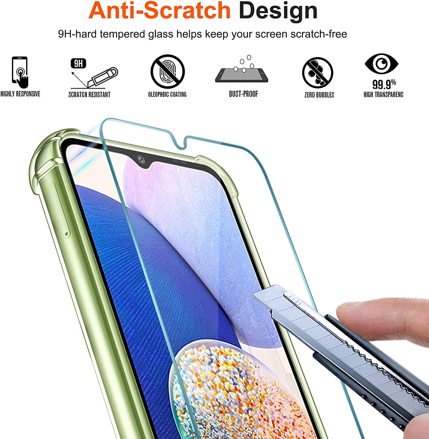 ivoler Funda para Samsung Galaxy A14 4G / A14 5G con 3 Piezas Cristal Templado