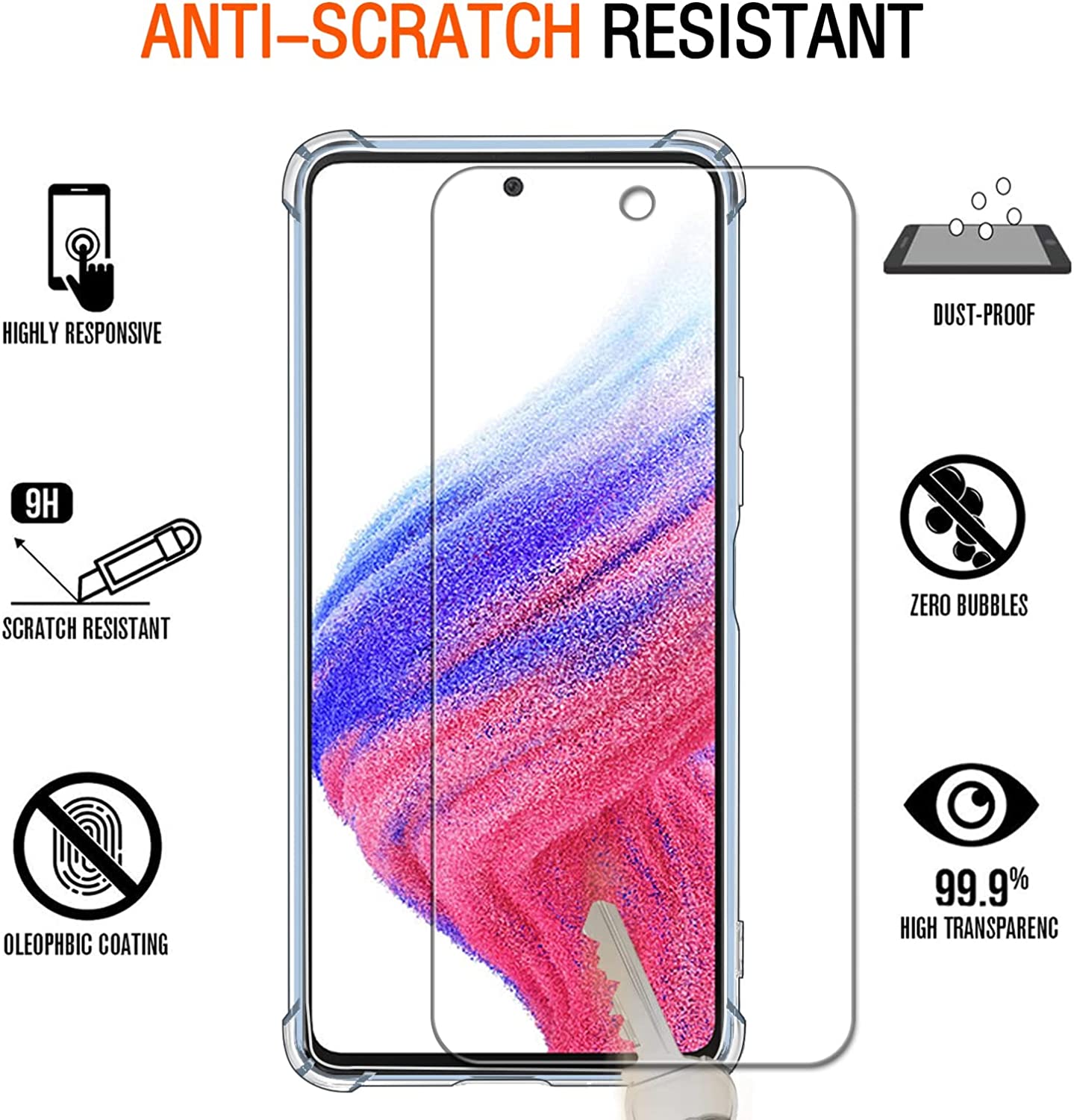 iVoler Cover per Samsung Galaxy A53 5G, Antiurto Custodia con Paraurti in TPU Morbido e 3 Pezzi Pellicola Vetro Temperato