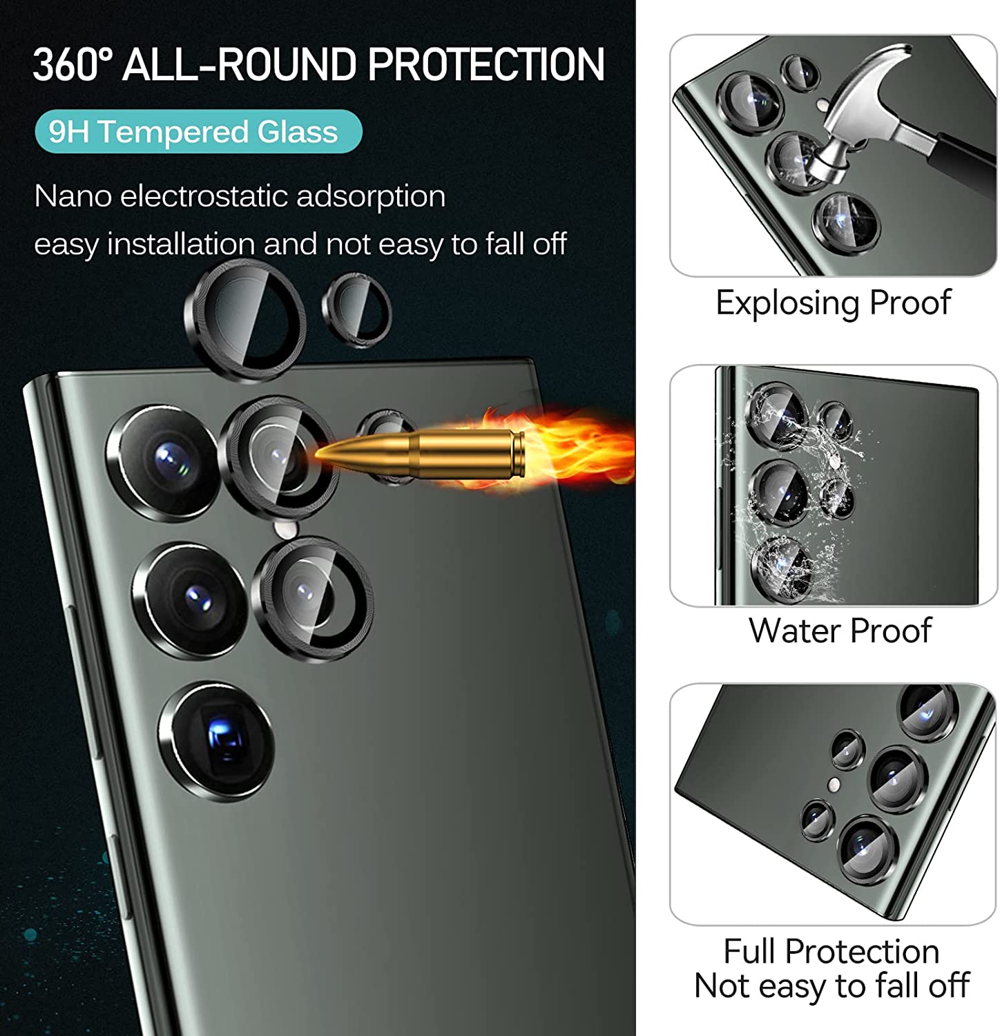 ivoler Paquete de 2 + 1 protector de pantalla para Samsung Galaxy S23 Ultra  de 6.8 pulgadas 5G [2 unidades] con [1 unidad] protector de lente de