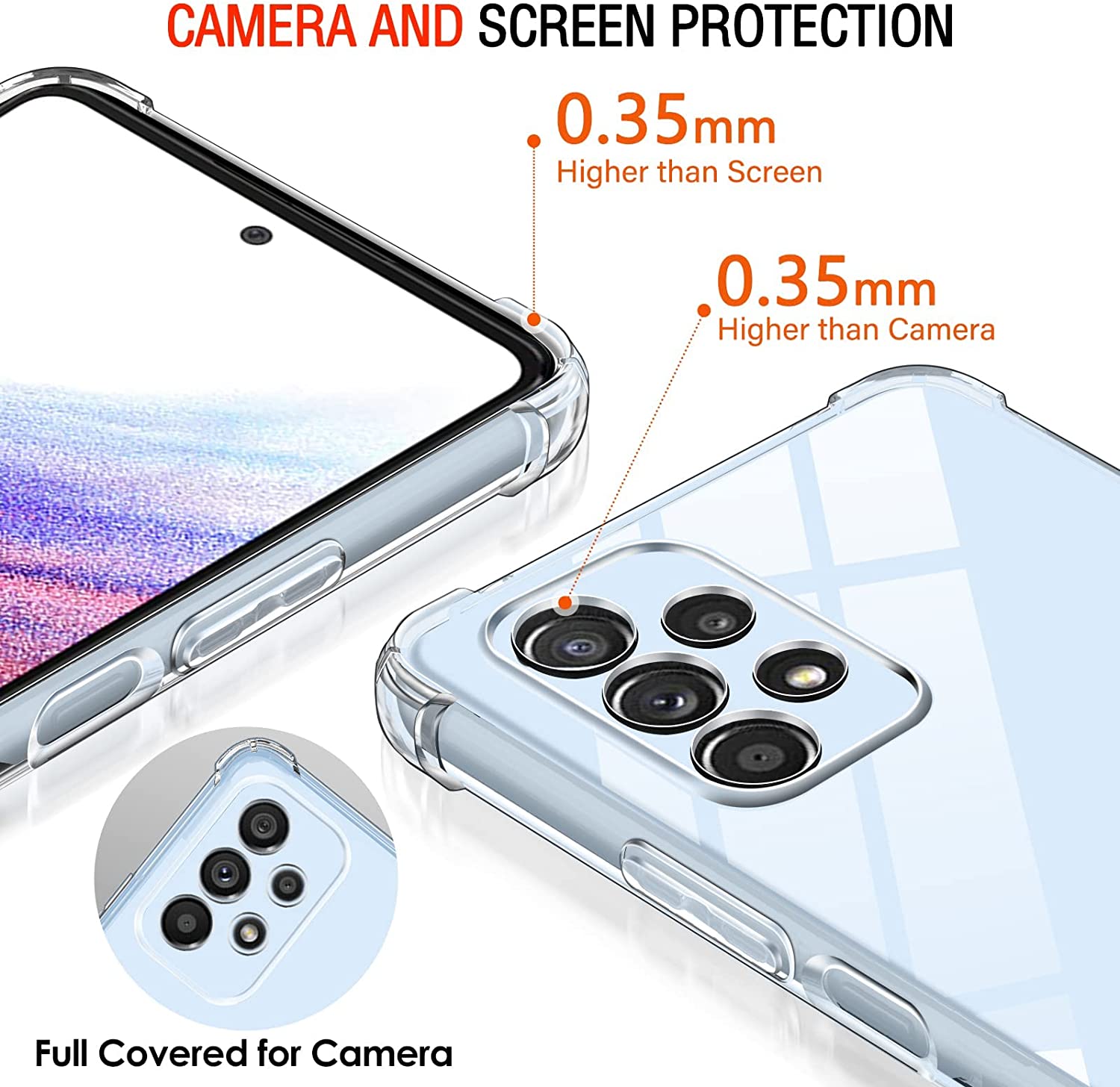 iVoler Cover per Samsung Galaxy A53 5G, Antiurto Custodia con Paraurti in TPU Morbido e 3 Pezzi Pellicola Vetro Temperato