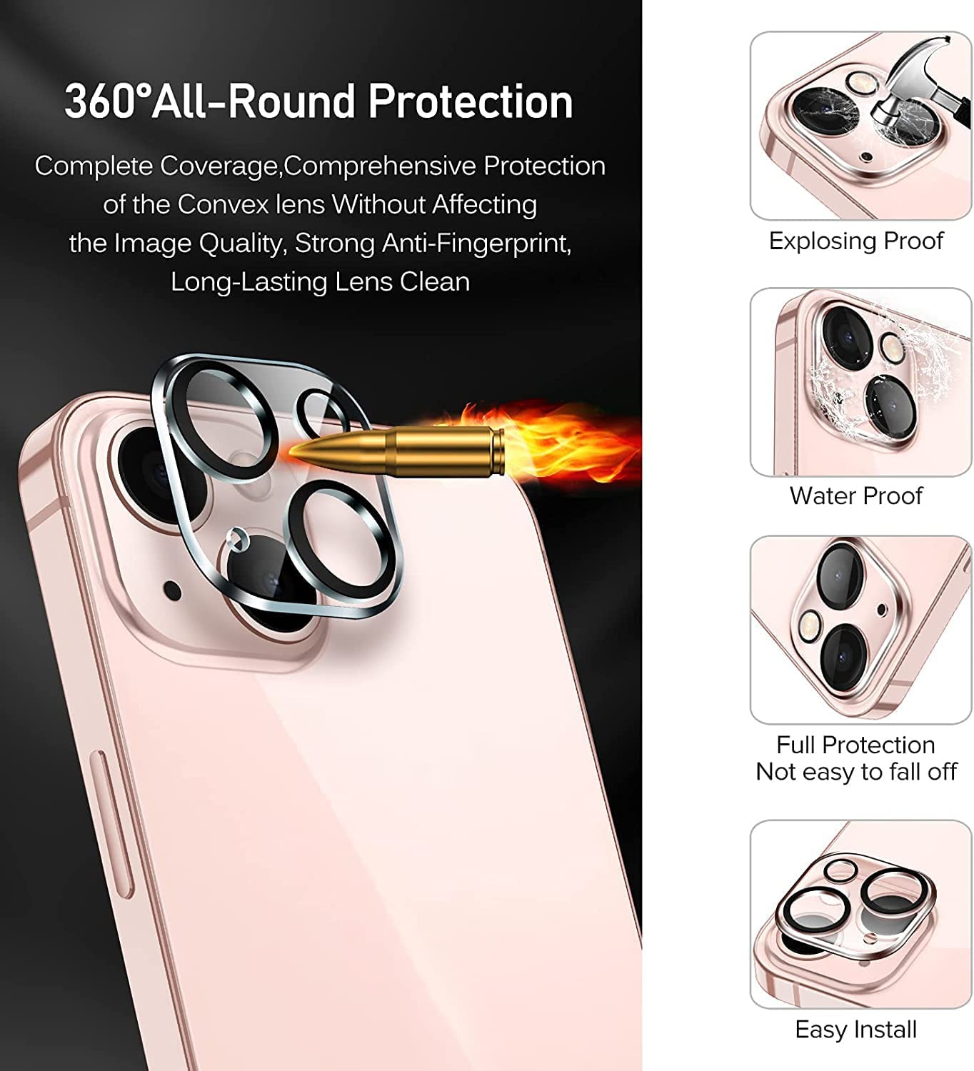 ivoler 4 Units Screen Protector Compatible with iPhone 13 with Easy Installation Frame and 2 Units Camera Lens Protector