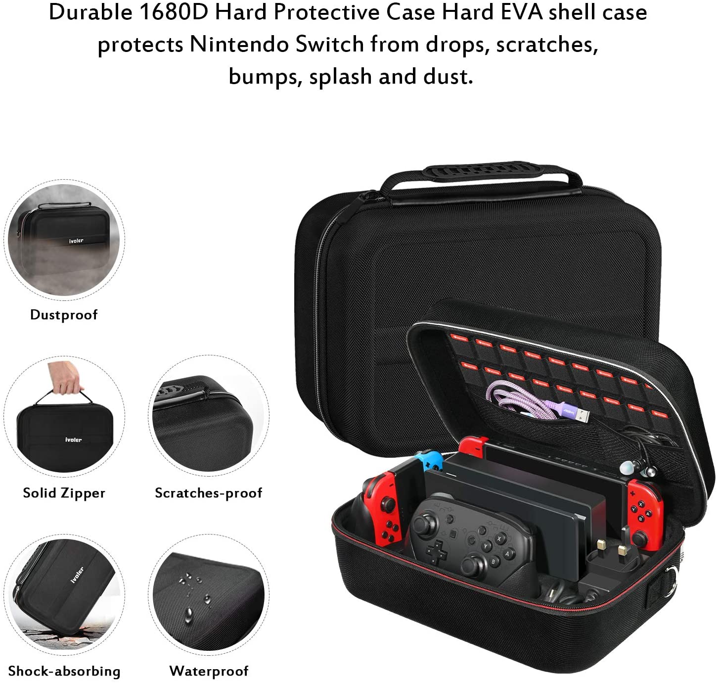 Switch Case for Nintendo Switch and Switch OLED Model, Portable Full Protection Carrying Travel Bag with 18 Game Cards Storage for Switch Console Pro